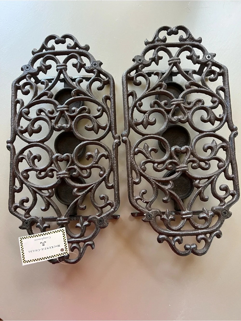NWT MacKenzie-Childs Complement Cast Iron Dish Warmer Trivet Set